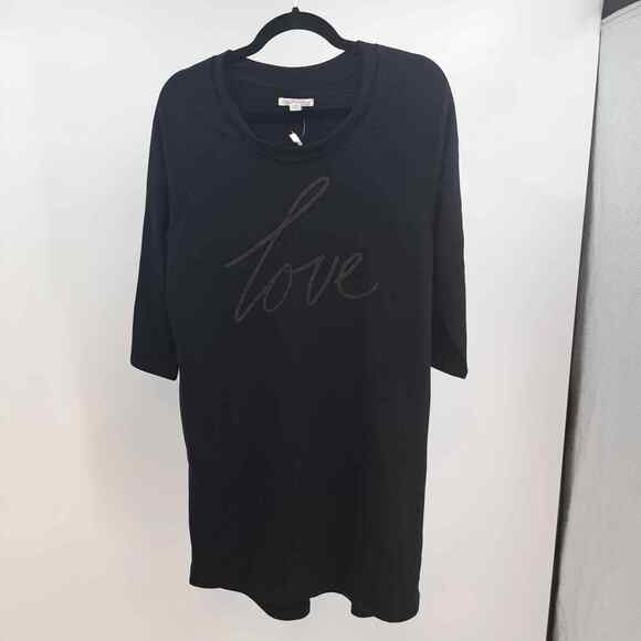 Cato Dresses & Skirts - Cato T-Shirt Dress S Graphic Spellout Beaded Love Print 3/4 Raglan Sleeve Black